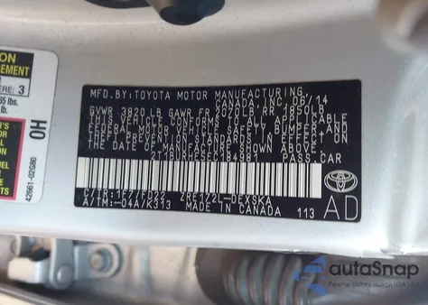 2014 Toyota Corolla S Plus z USA, uszkodzony, nr VIN 2T1BURHE5EC184981